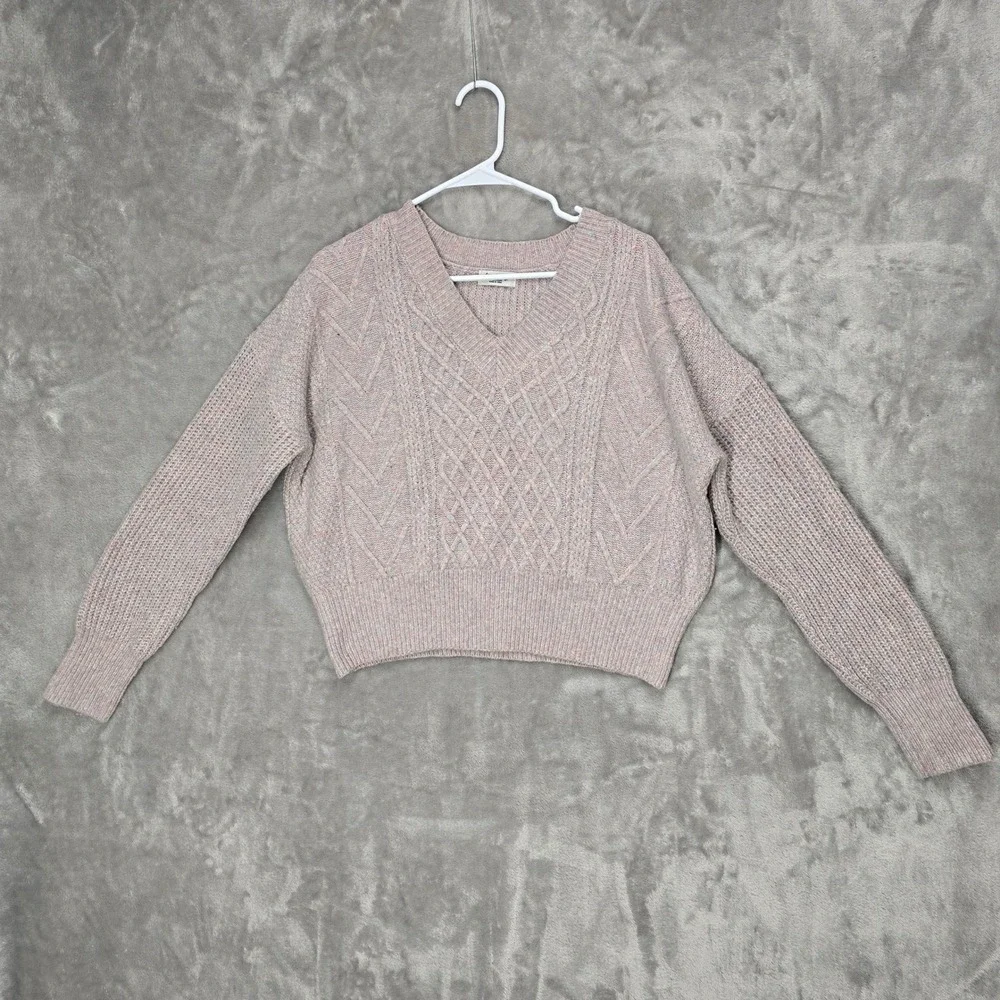 Love Knits NYC Women XL V Neck Cable Knit MultiColor Granola Thread Sweater Cozy